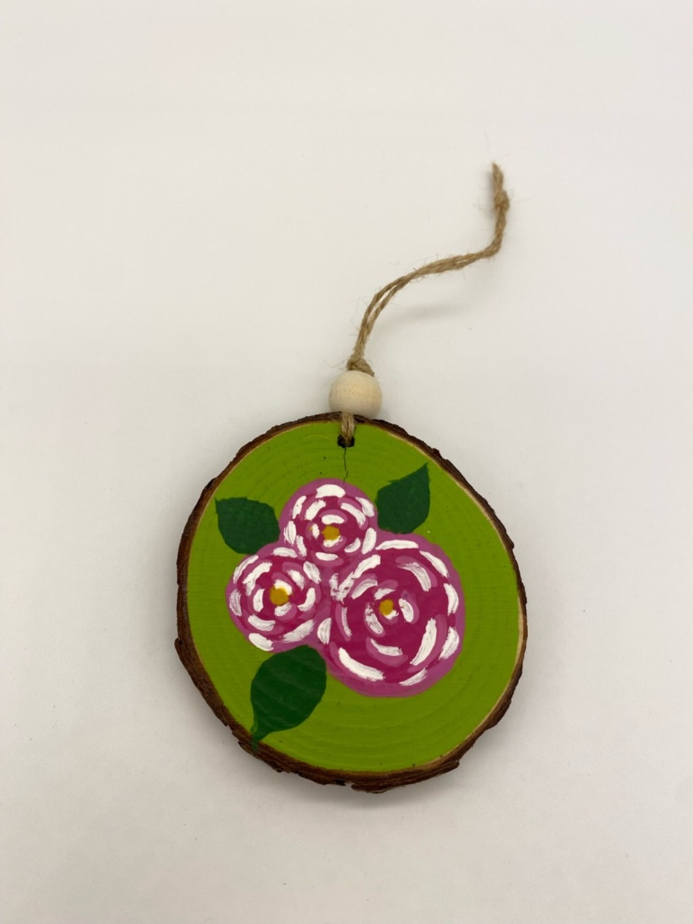 Floral Wood Slice Ornament Hand Painted